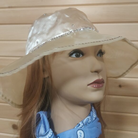 ** Satin Rhinestone Bucket Sun Hat with Sequins - Picture 1 of 6